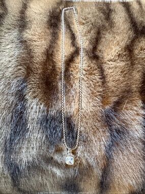 Elegant Silver-Tone Pendant Necklace with Clear Crystal